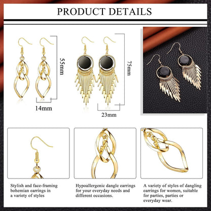 Boho Ohrringe Set Edelstahl Damen Mädchen Twist Quaste Welle Bar Blatt