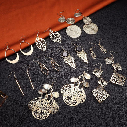 Boho Ohrringe Set Damen Mädchen Edelstahl Silber Gold Twist Quaste Blatt Welle