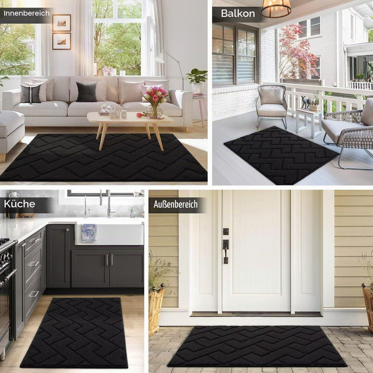 Fußmatte Innen Außen Waschbar – Rutschfest & Saugfähig 119x180cm Schwarz