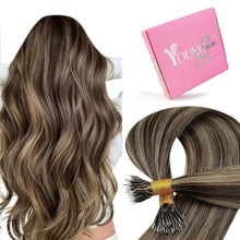 Echthaar Nano Extensions Braun mit Karamellblond, 50cm