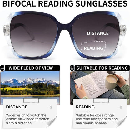 Bifokale Lese-Sonnenbrille Damen - Übergroße Gläser mit UV-Schutz