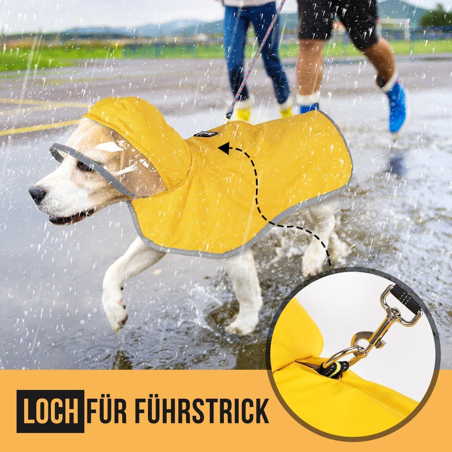 SlowTon Hunderegenschutz 100% wasserdicht Reflektierende Krempe Hunderegenmantel XXXL Gelb