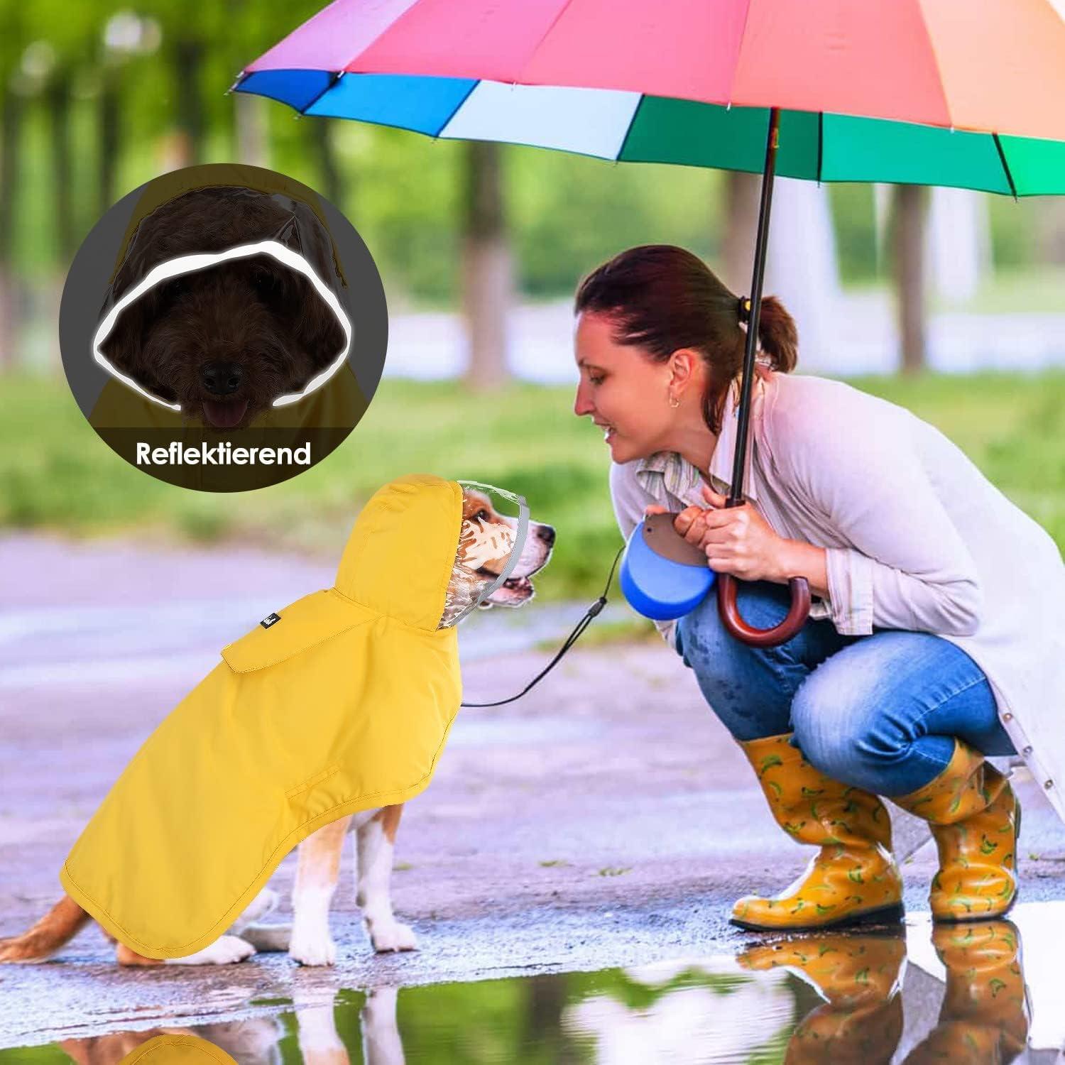 SlowTon Regenmantel Hund wasserdicht transparente Regenjacke mit Kapuze für kleine, mittlere und große Hunde XXL Gelb