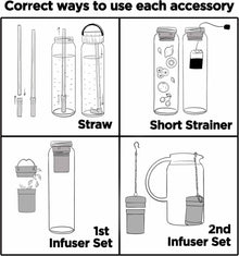 Trinkflasche Glas 1l mit Bambus Deckel & Hülle, Sieb to go