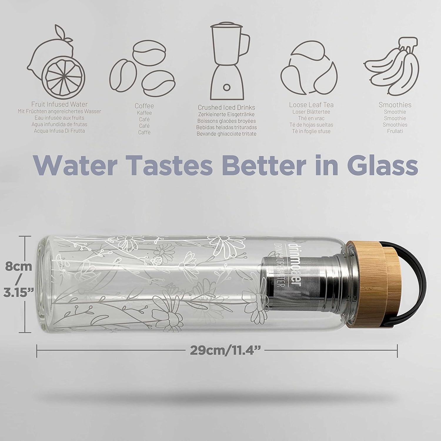 1 Liter Glas Trinkflasche mit Bambusdeckel und Hülle, Teeflasche mit