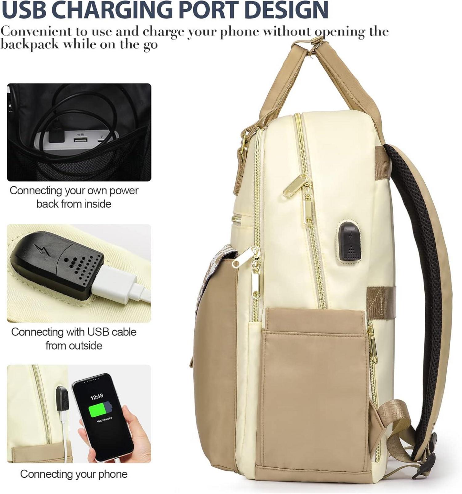 Rucksack Damen Schulrucksack USB Ladeanschluss 15,6 Zoll Laptop Uni Büro Schule Geschenke Frau