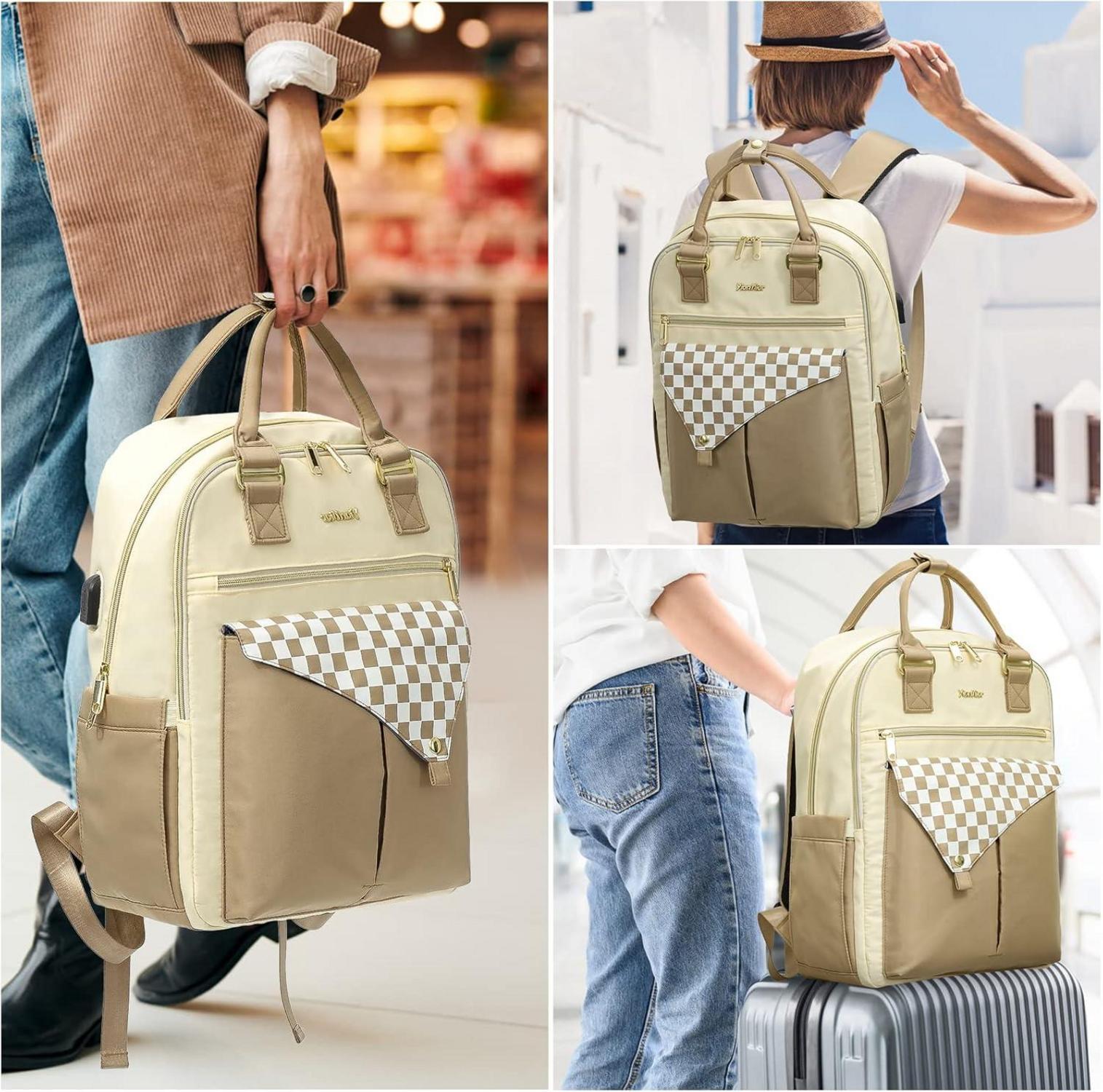 Rucksack Damen USB Ladeanschluss 15,6 Zoll Laptop Schulrucksack Mädchen Teenager