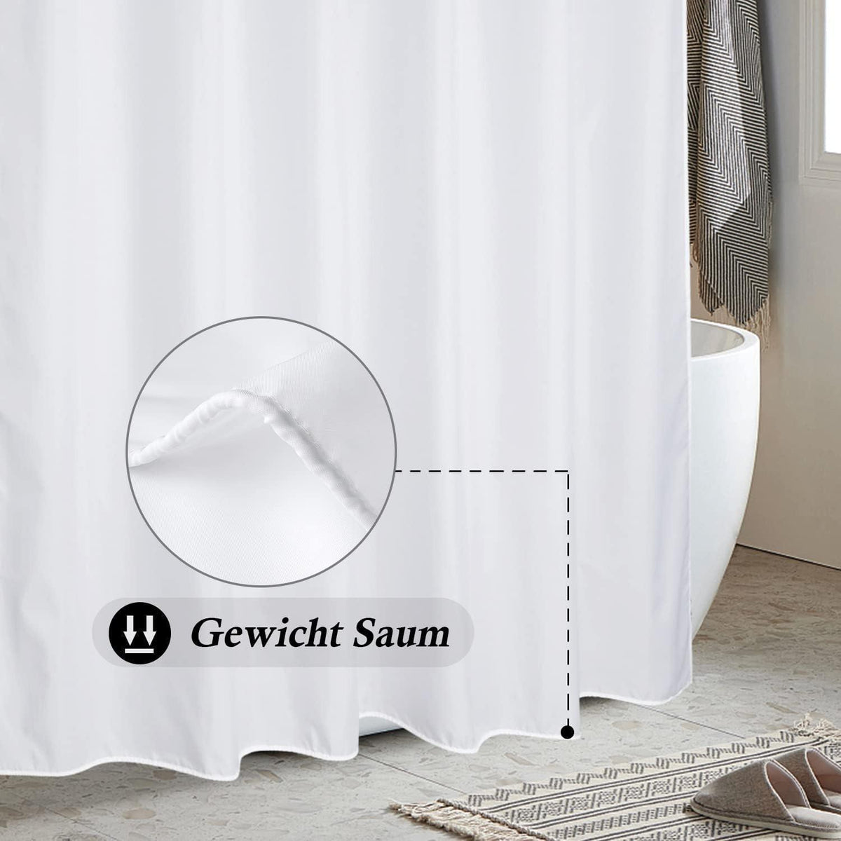Weißer Duschvorhang 180x180cm – Antibakteriell & Wasserdicht
