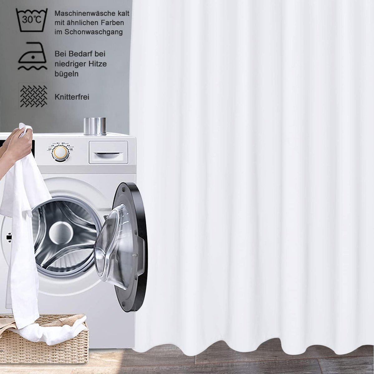 Weißer Duschvorhang 180x180cm – Antibakteriell & Wasserdicht