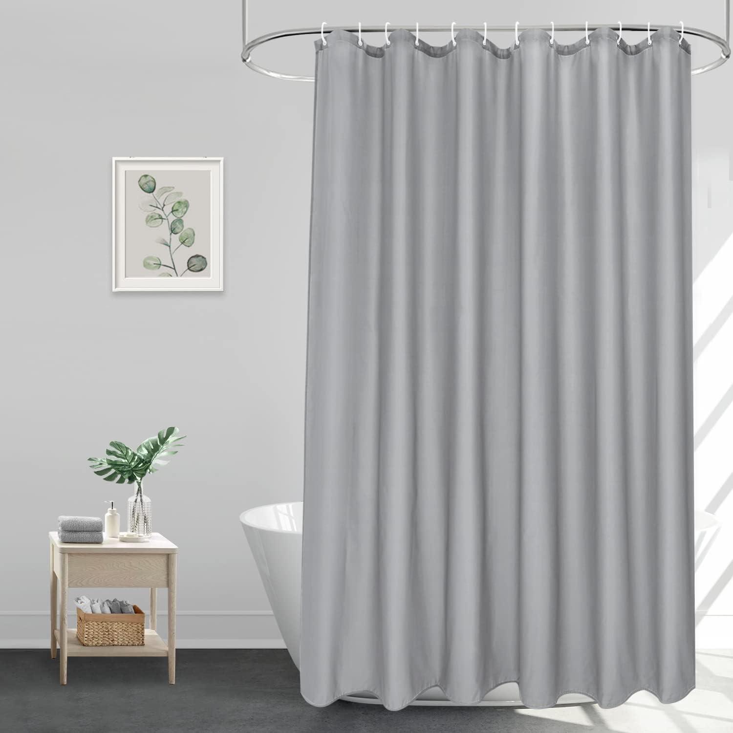 Duschvorhang Grau Textil 180x200 Wasserdicht Anti Schimmel mit 12