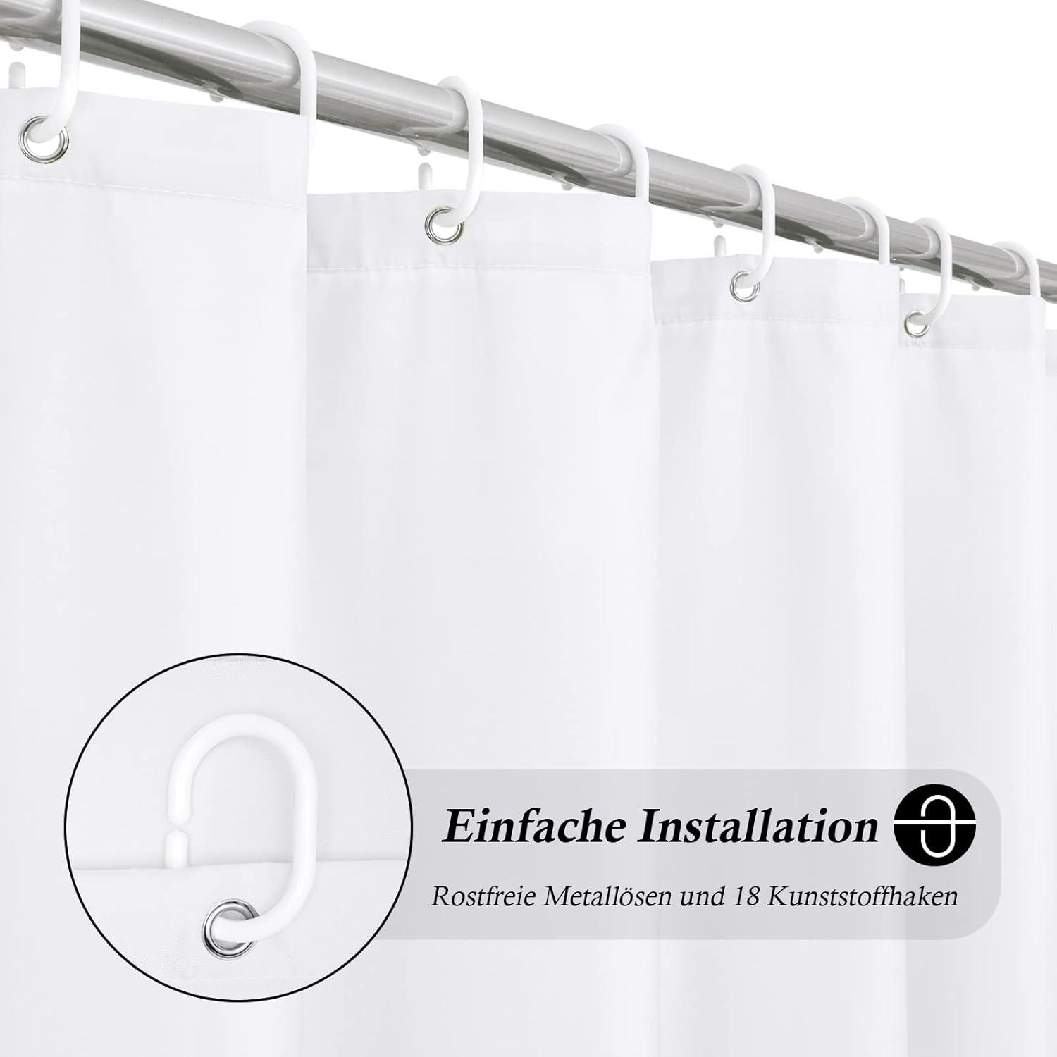 Extra Breiter Weißer Duschvorhang 275x180 cm Wasserdicht