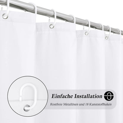 Extra Breiter Weißer Duschvorhang 275x180 cm Wasserdicht
