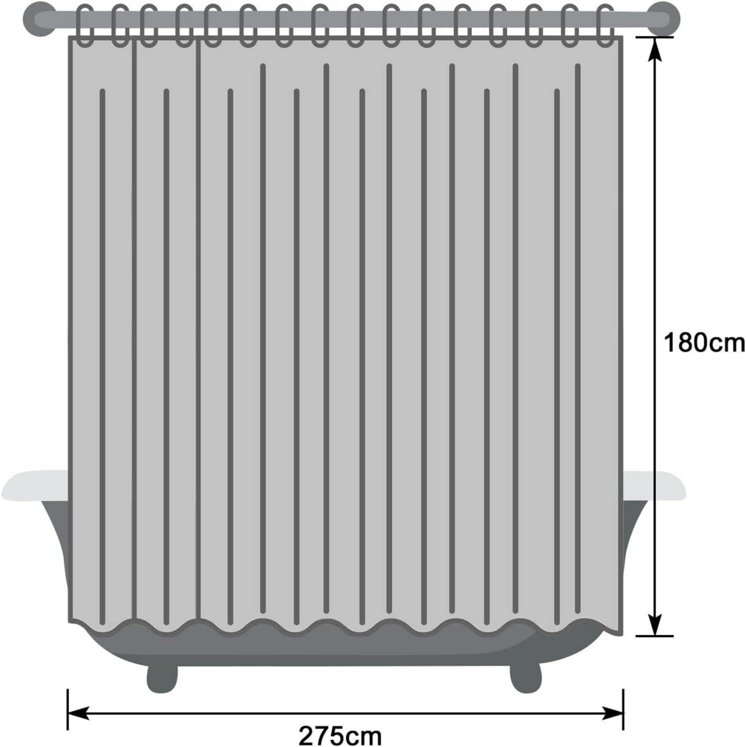 Weißer Duschvorhang 275x180 Textil Polyester Wasserdicht Waschbar Anti-Schimmel