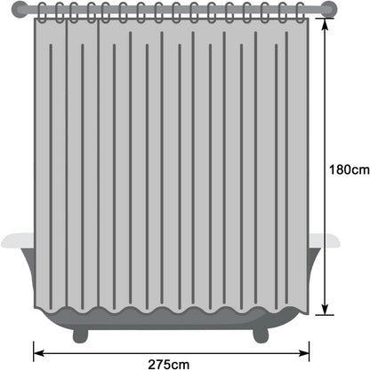 Weißer Duschvorhang 275x180 Textil Polyester Wasserdicht Waschbar Anti-Schimmel