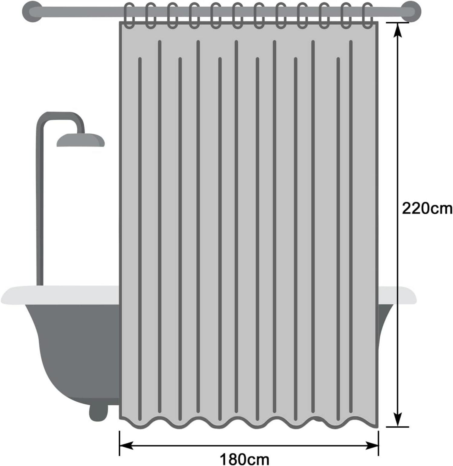 Duschvorhang Überlänge 180x220 Weiß Wasserdicht Waschbar Textil Stoff