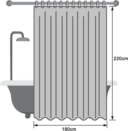Duschvorhang Überlänge 180x220 Weiß Wasserdicht Waschbar Textil Stoff