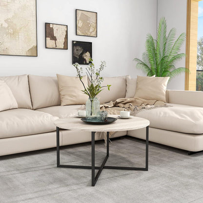 Runder Couchtisch Schwarz Metall Holzplatte Modern Design