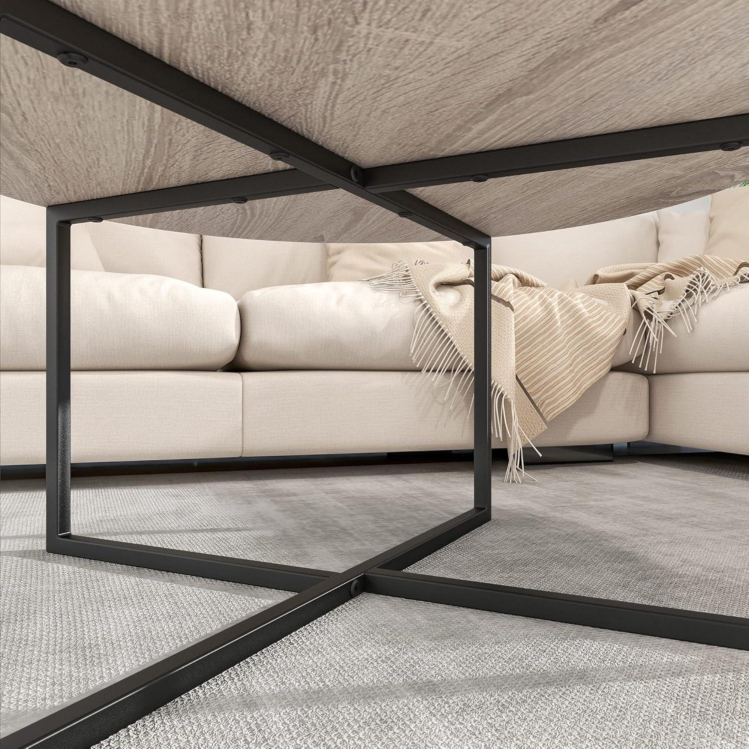Couchtisch Rund Holz Metall Schwarz Wohnzimmertisch Modern