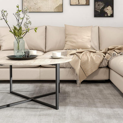 Runder Couchtisch Schwarz Metall Holz Industrie Skandi Wohnzimmer