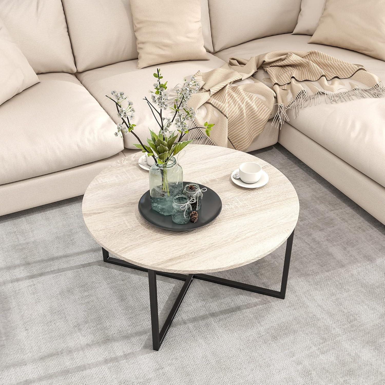 Couchtisch Rund Holz Metall Schwarz Wohnzimmertisch Modern