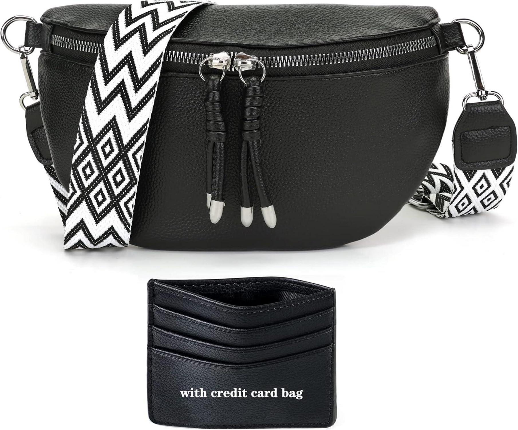 Umhängetasche Damen Bauchtasche Crossbody Bag Breiter Gurt Dunkelgrau
