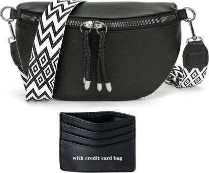Umhängetasche Damen Bauchtasche Crossbody Bag Breiter Gurt Dunkelgrau