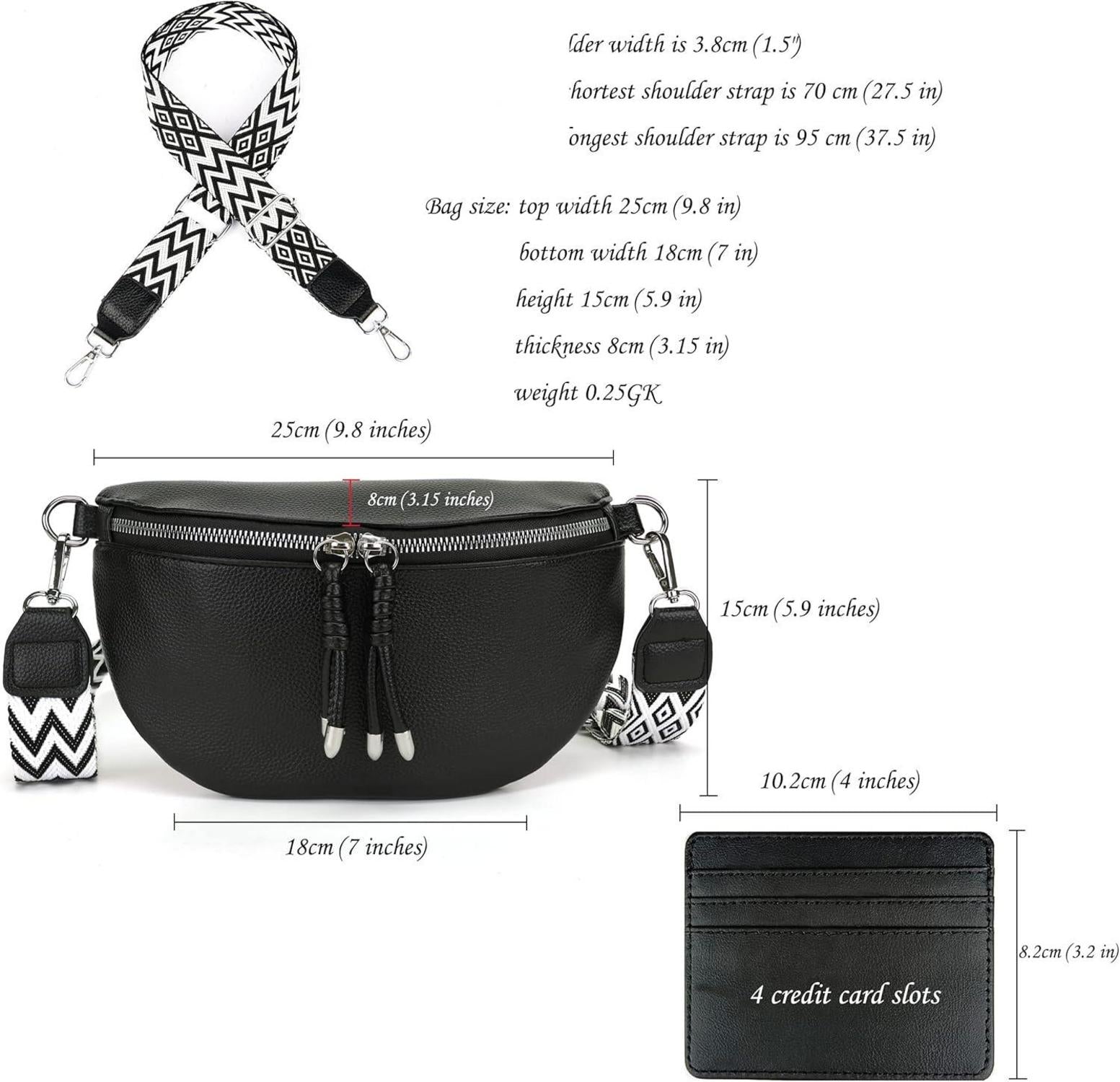 Umhängetasche Damen Bauchtasche Crossbody Bag Breiter Gurt Dunkelgrau