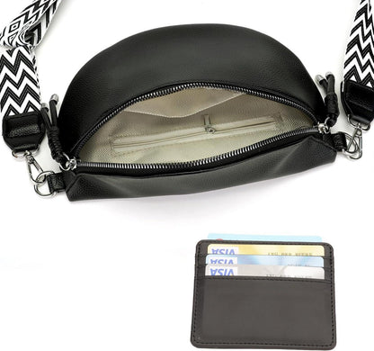 Atgbiem Umhängetasche Damen Crossbody Bag Stylisch Breiter Gurt Dunkelgrau