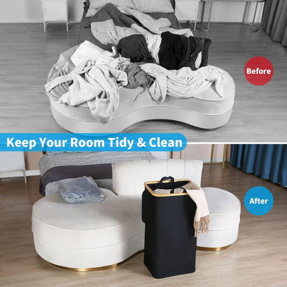 Wäschekorb mit Deckel und Bambusgriffen 100L faltbarer XXL