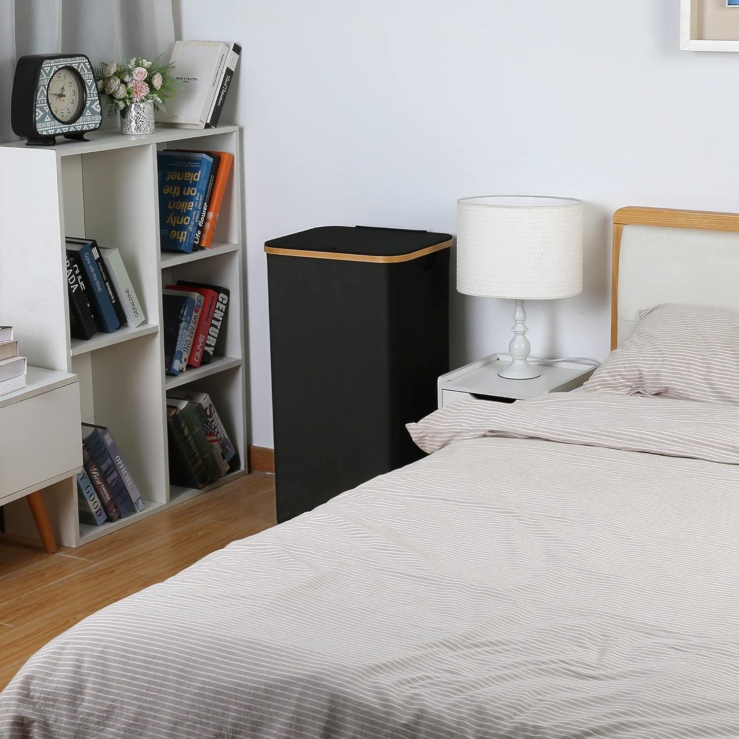 Großer faltbarer Wäschekorb 100L mit Deckel Bambusgriffen