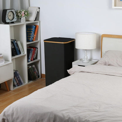 Großer faltbarer Wäschekorb 100L mit Deckel Bambusgriffen