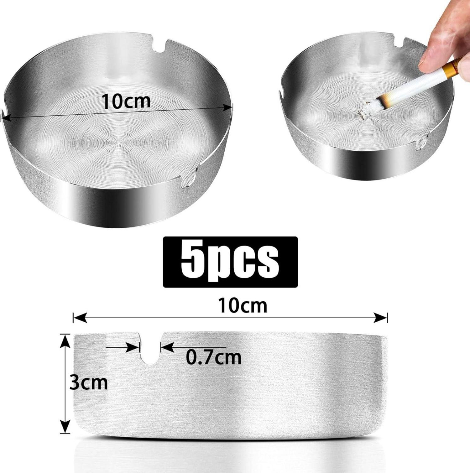 Moderne Edelstahl Aschenbecher Set 5 Stück 10cm für Draußen