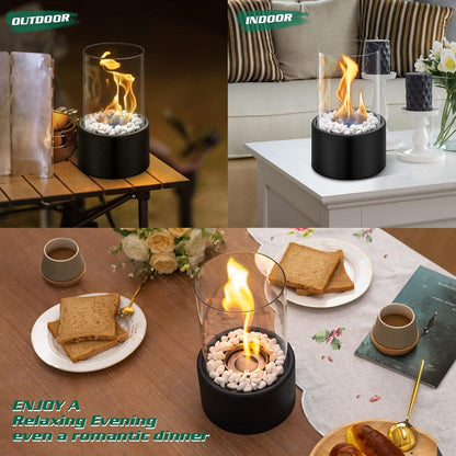 Bioethanol Kamin Tischkamin Schwarz Feuerlöscher 16x16x27cm