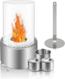 Bioethanol Kamin Tischkamin Silber Feuerlöschhilfe Glas Stahl