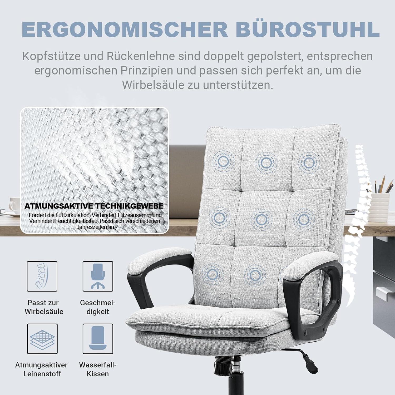 Ergonomischer Bürostuhl Grau, Stoff, 150 kg, Armlehne, Wippfunktion, Höhenverstellbar