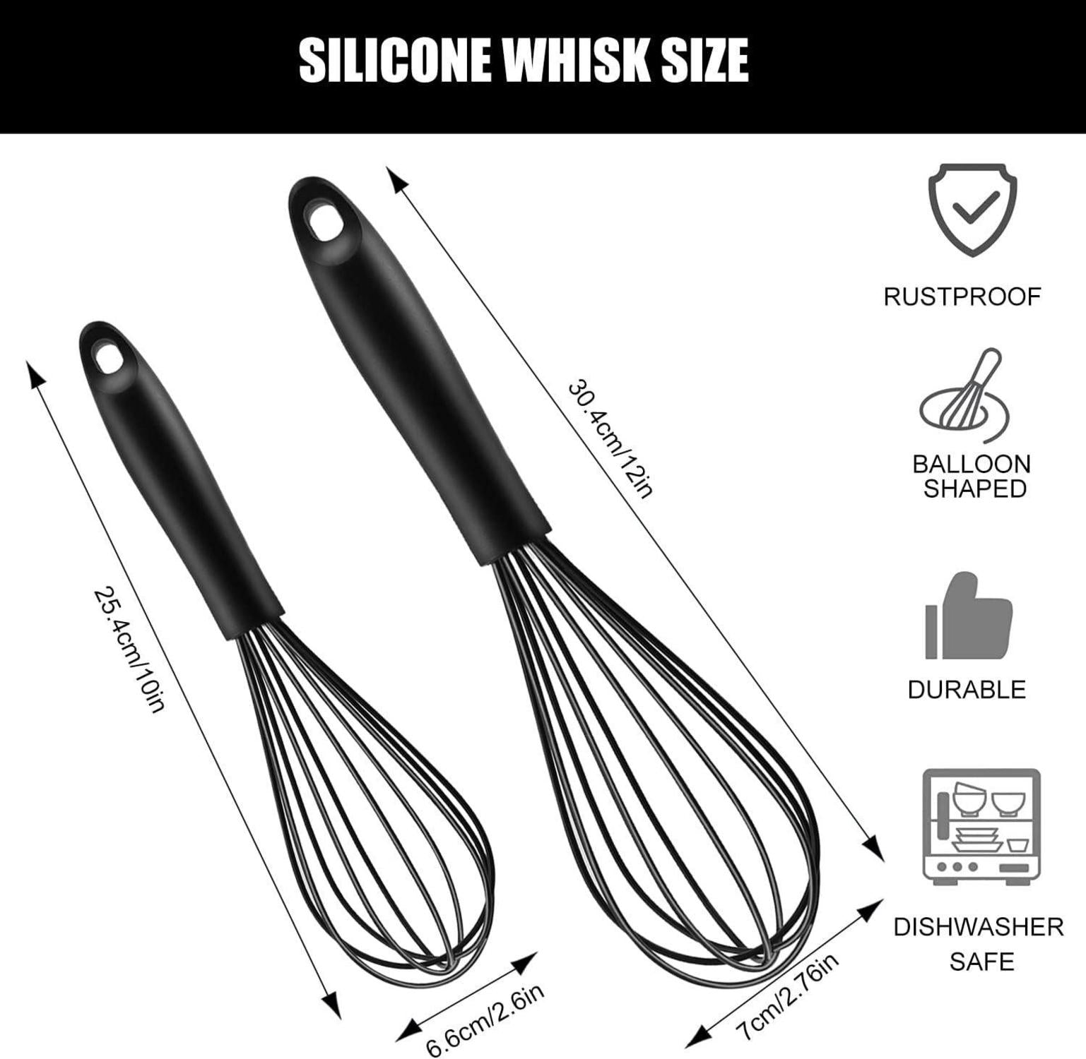 Schneebesen Silikon Set 2 Stück Schwarz Antihaftbeschichtet