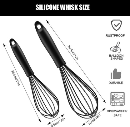 Schneebesen Silikon Set 2 Stück Schwarz Antihaftbeschichtet