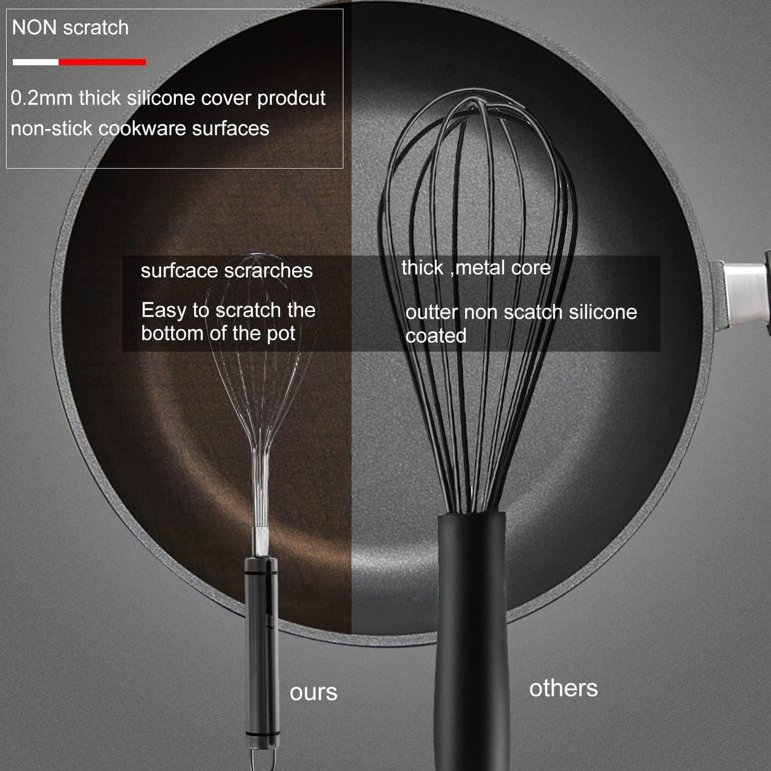 Schneebesen Silikon Set 2 Stück Schwarz Küchen Rührbesen Edelstahl