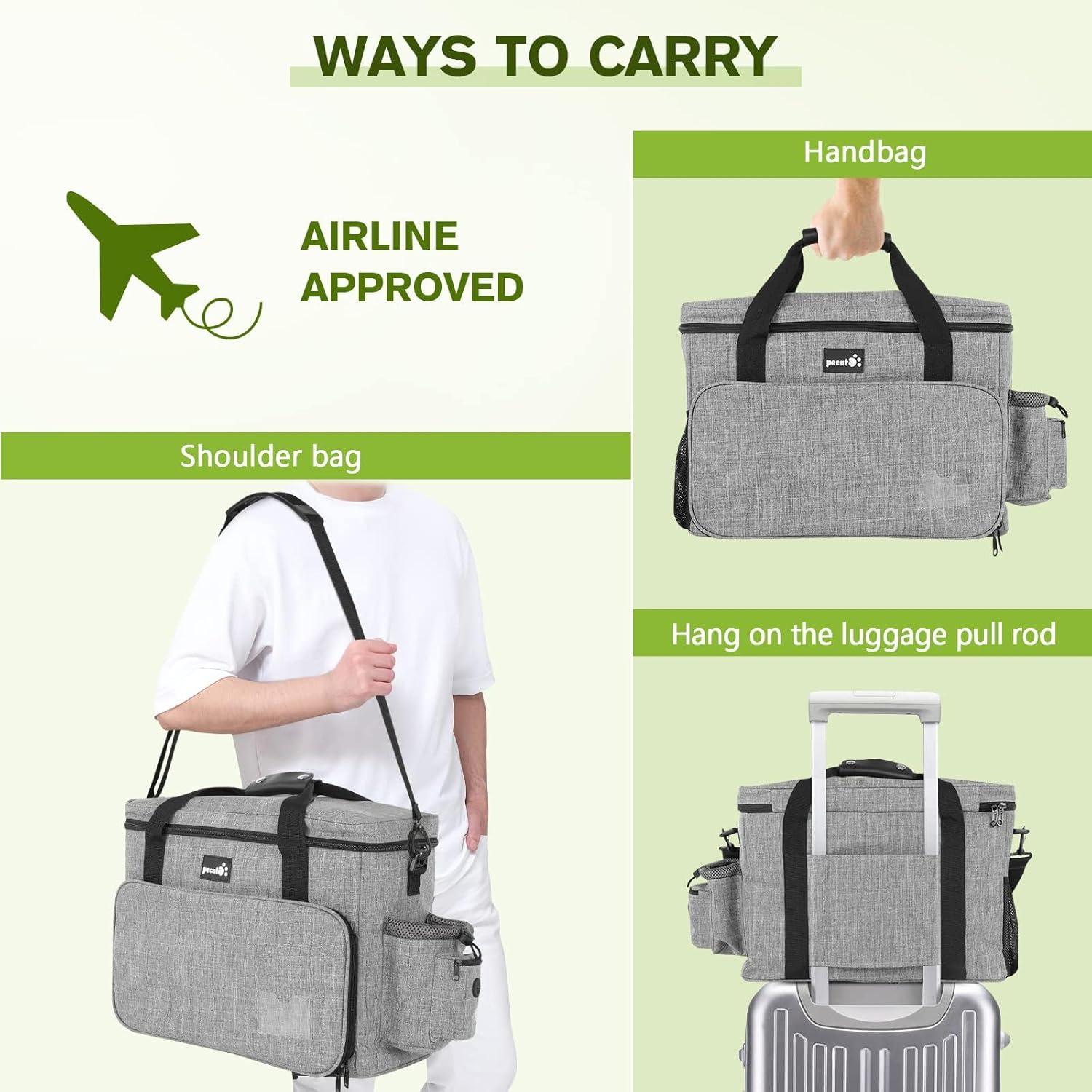 Pecute Hundereisetasche für Reisen, Camping, Tagesausflüge 42*18*30cm Grau