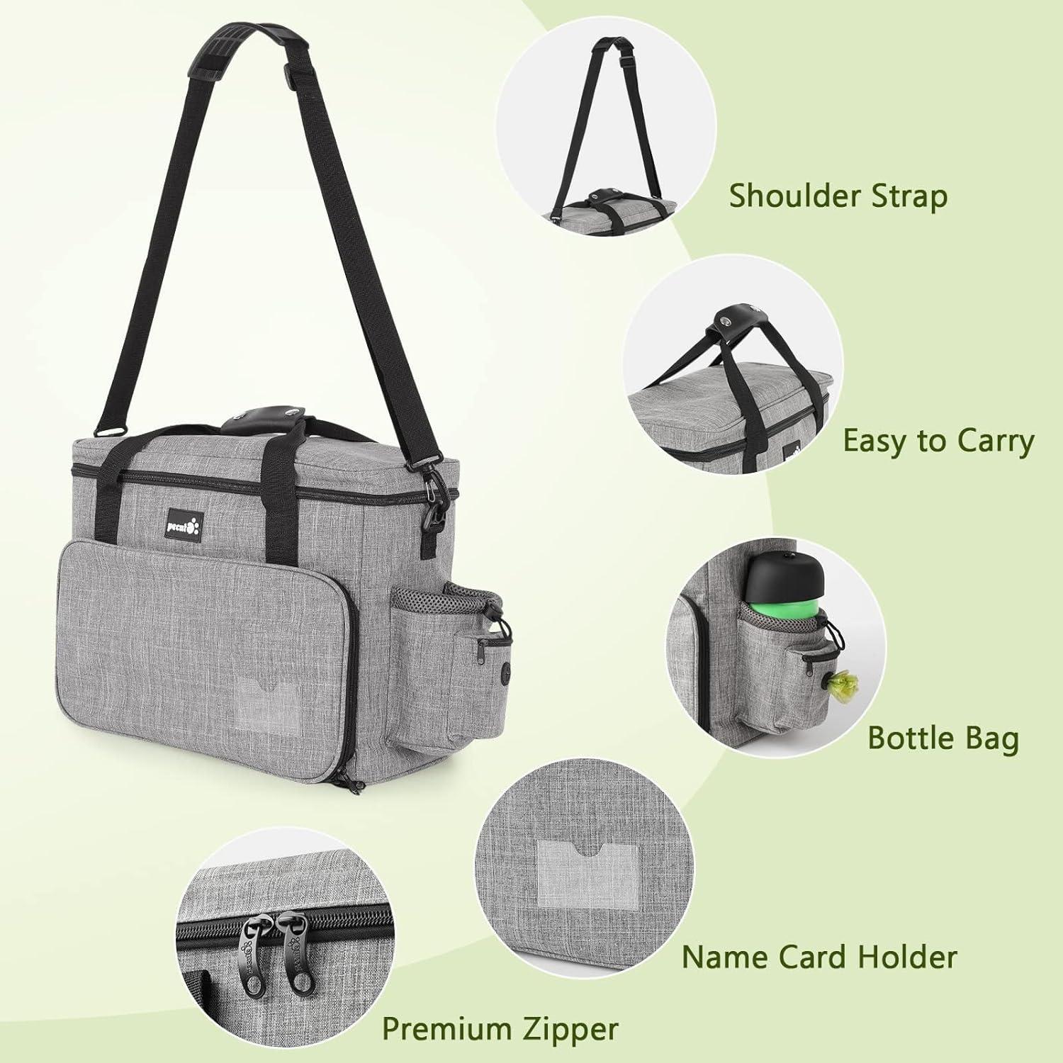 Pecute Hundereisetasche mit 2 Hundenäpfen und Aufbewahrungstaschen, 42*18*30cm