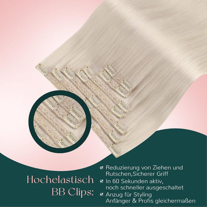 Clip-In Haarverlängerung Blond Echthaar 40cm 5er Set