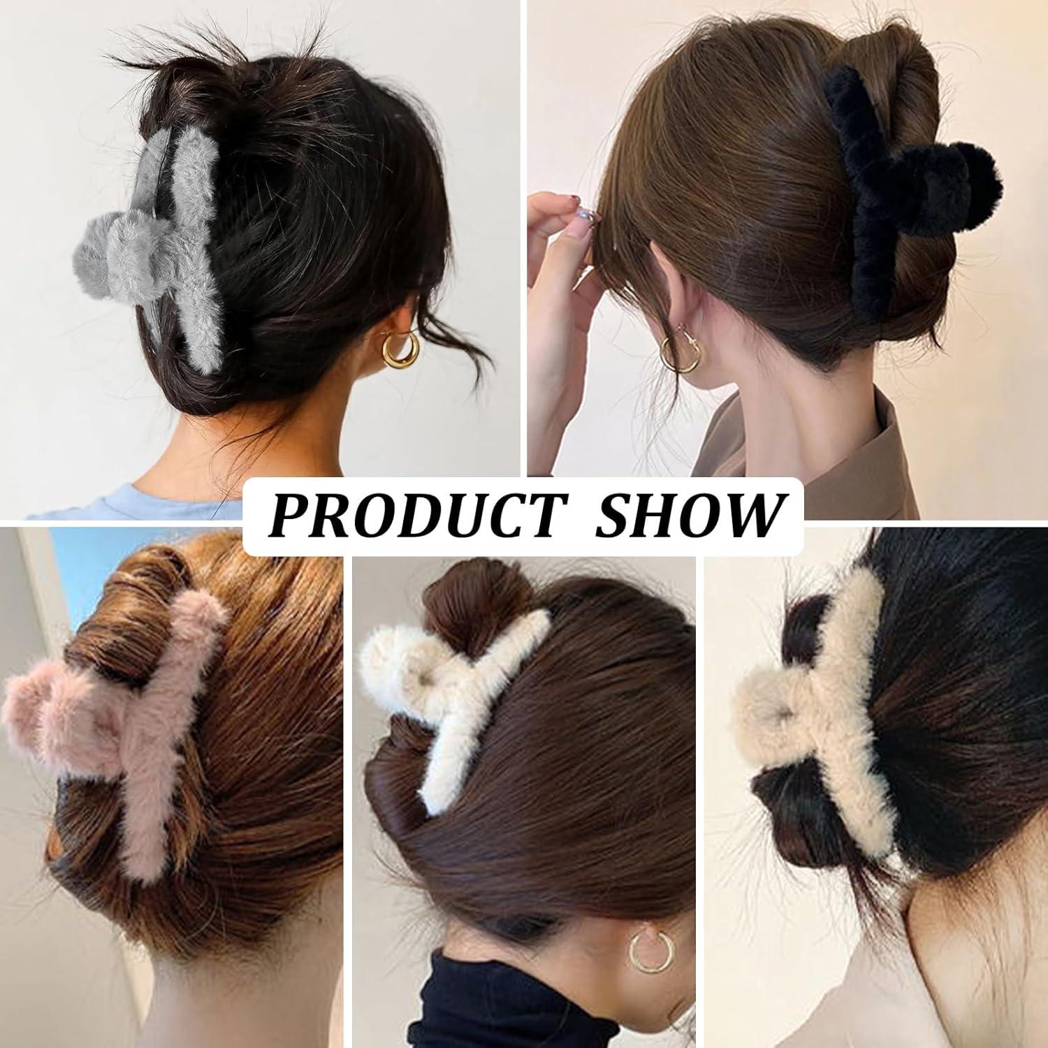 5 Plüsch-Haarspangen Haarklammern Winter 11cm groß niedlich rutschfest Haarstyling-Zubehör