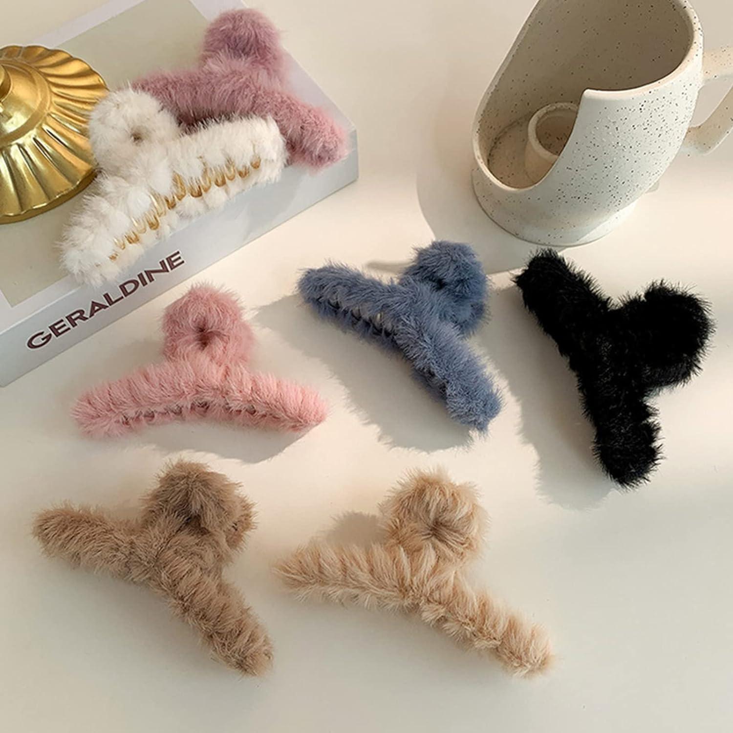 5 Stück Plüsch-Haarspangen Groß 11cm Winter Flauschige Haarklammer