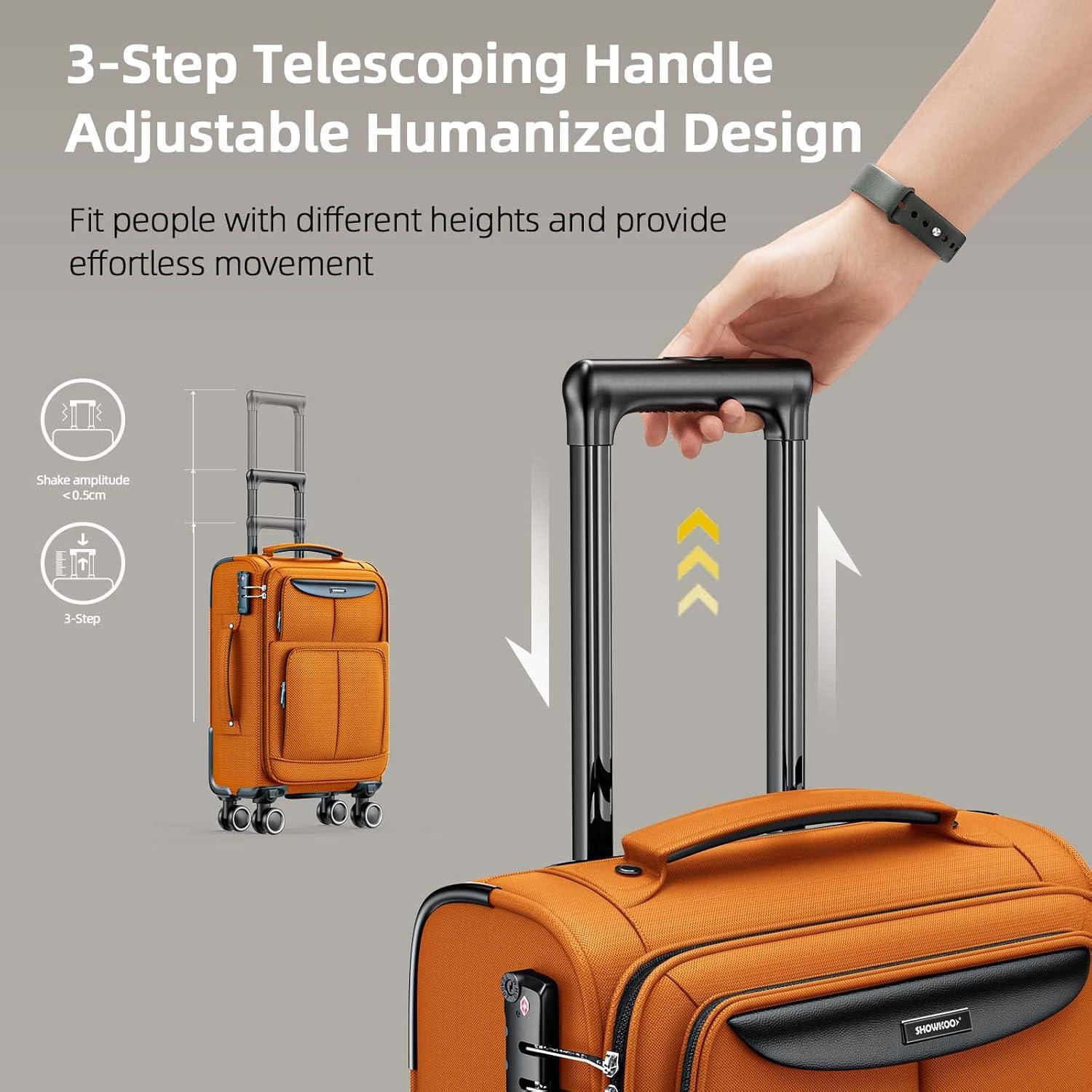 SHOWKOO Kofferset 3tlg. Stoffkoffer Weichschale TSA-Schloss 4 Rollen Orange/Sunset Chevron