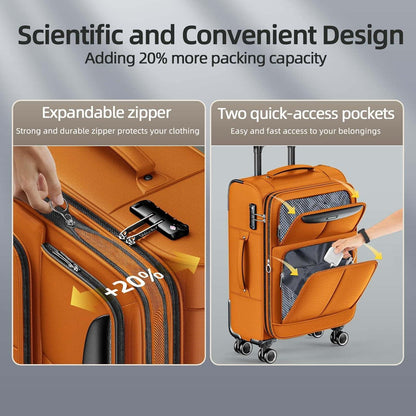 Weichschale Kofferset 3 Teile Orange TSA 4-Rollen Spinner Leicht Haltbar