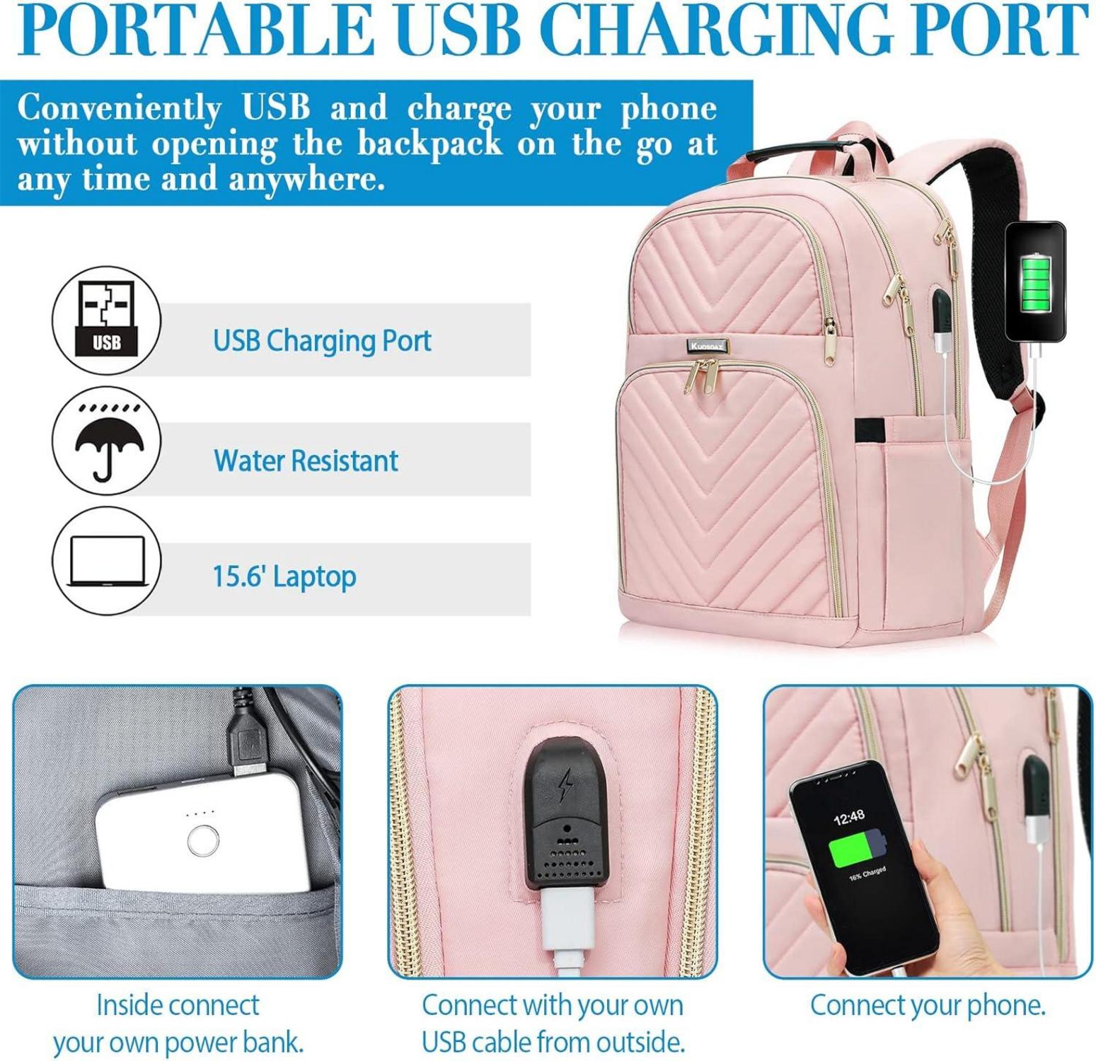 Rucksack Damen 15.6 Zoll USB-Ladeanschluss Laptop Daypack Wasserdicht