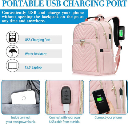 Rucksack Damen 15.6 Zoll USB-Ladeanschluss Laptop Daypack Wasserdicht