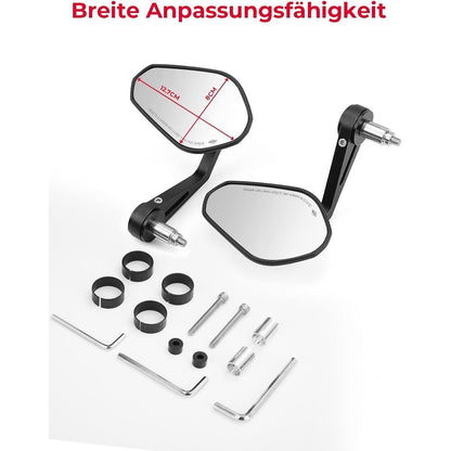 Motorrad Lenkerendenspiegel, 2 Stück E-geprüfte Rückspiegel 22mm, 360° drehbar