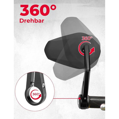 Motorrad Lenkerendenspiegel, 2 Stück E-geprüfte Rückspiegel 22mm, 360° drehbar
