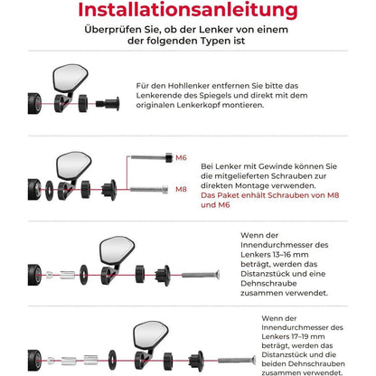 Motorrad Lenkerendenspiegel, 2 Stück E-geprüfte Rückspiegel 22mm, 360° drehbar